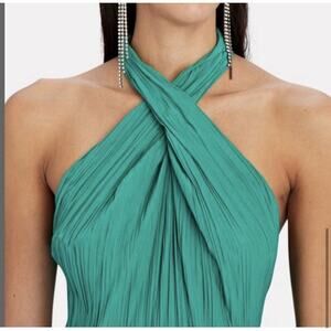 A.L.C. Rio Cross Front Plissé Top Green 10 M Halter Blouse Sleeveless $350